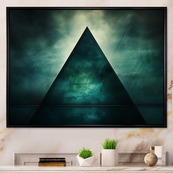 Designart "Echoes of Pyramid Green Abstract Harmony III" Abstract Framed Wall Art - Modern Green Abstract Geometric Entryway Framed Wall Art
