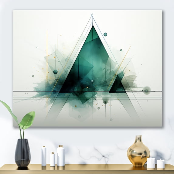 Designart "Echoes of Pyramid Green Abstract Harmony V" Oversized Abstract Wall Art - Modern Green Abstract Geometric Living Room Canvas Art