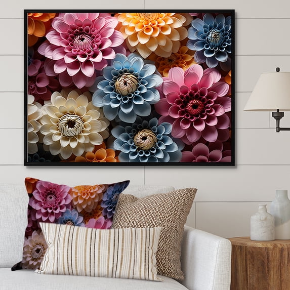 Designart "Eclectic Collage Of Multicolor Zinnias II" Zinnias Floater Framed Canvas Art Print