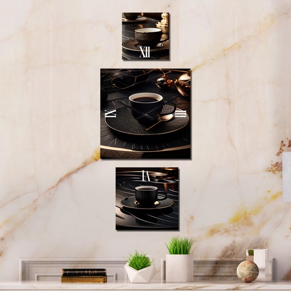 Designart "Eclipse of Black Coffee Espresso" Coffee & Tea Oversized Traditional Clock - Set Of 3 - Extra large Clock For Office Décor - Large Vertical Clock