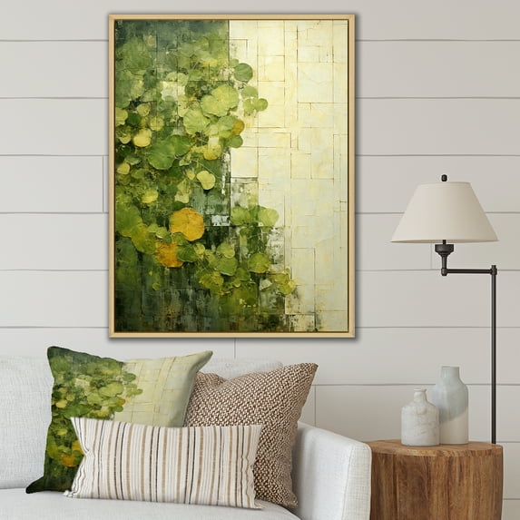 Designart "Eco-Friendly Symphony of Green Plants I" Abstract Framed Wall Art - Modern Green Abstract Botanicals Living Room Framed Canvas Art