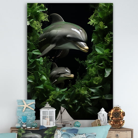 Designart "Eco Guardians Of The Dolphins" Animals Dolphin Wall Decor