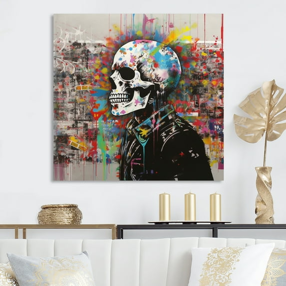 Designart "Edgy Street Art with a Skull II" Abstract Metal Wall Art