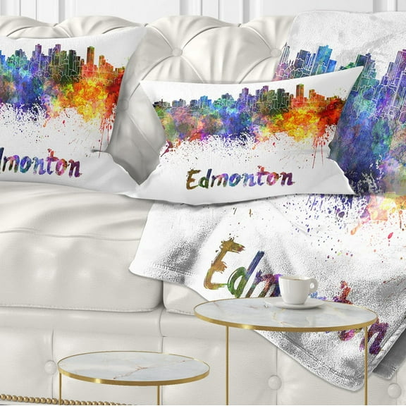 Designart Edmonton Skyline - Cityscape Throw Pillow - 12x20