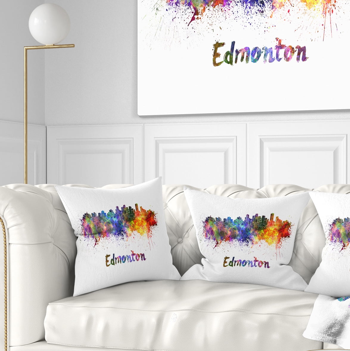 Designart Edmonton Skyline - Cityscape Throw Pillow - 16x16