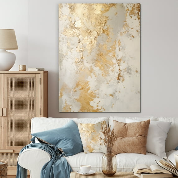 Designart "Effervescent Beige And Gold Imaginings" Abstract Wall Art Living Room