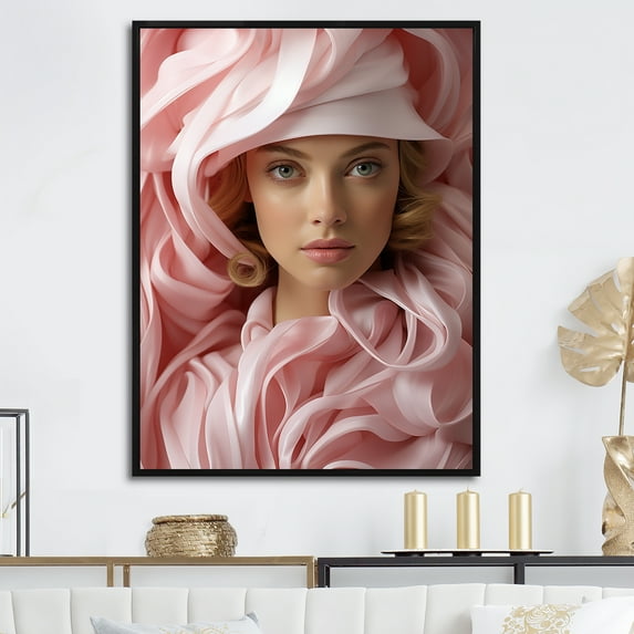 Designart "Effortless Chic In A Stylish Hat" Fashion Floater Framed Wall Art Prints