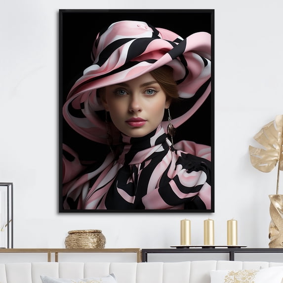 Designart "Effortless Chic In A Stylish Hat I" Fashion Floater Framed Wall Art Living Room