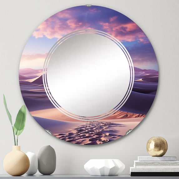 Designart "Egypt Sahara Dreams horizon III" Egypt Round Wall Mirror - Landscapes Oval Printed Decorative Oversized Mirror - Multiple Color Options