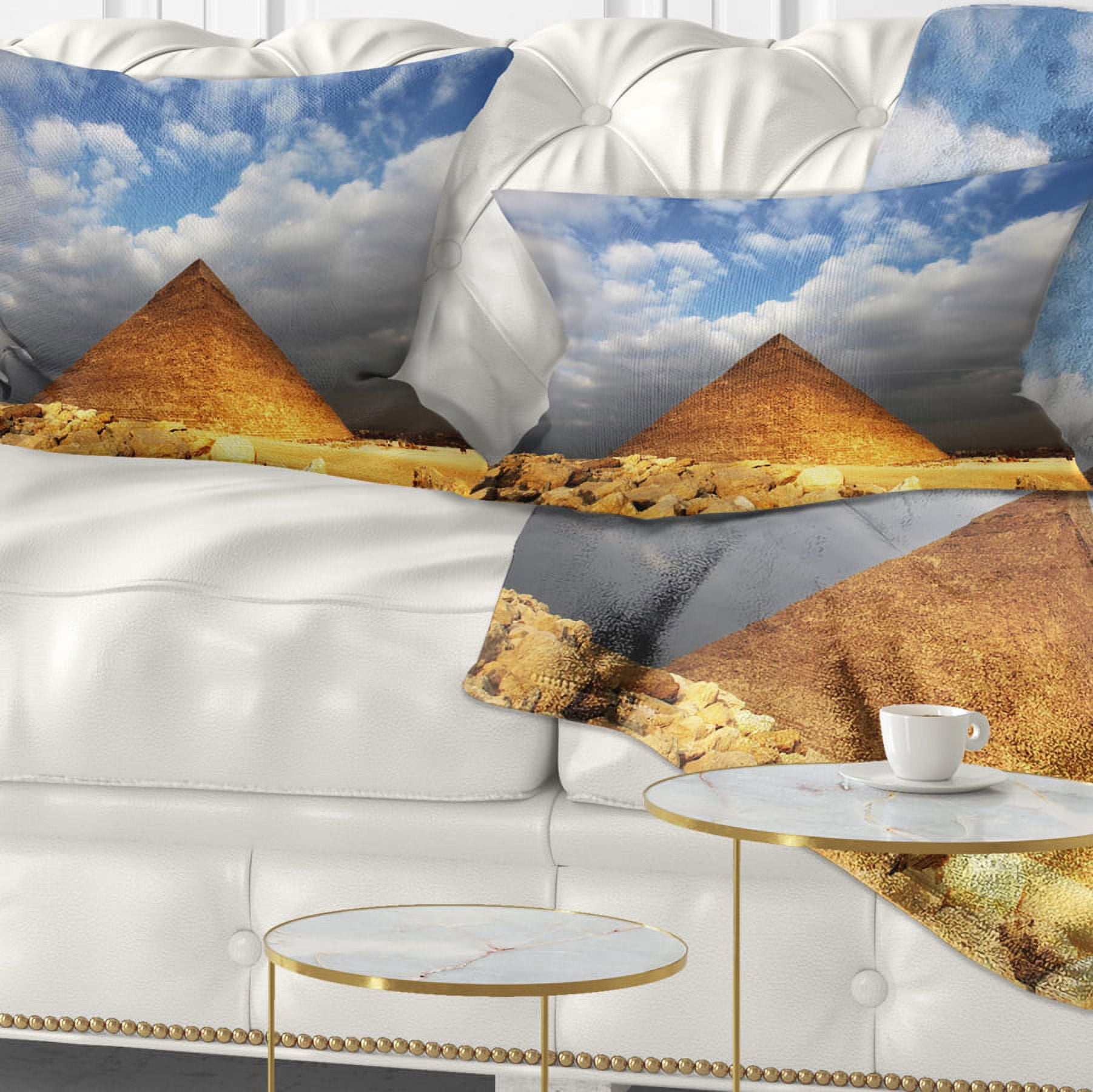 Designart Egyptian Pyramid under Bright Sky - African Landscape Printed Throw Pillow - 12x20