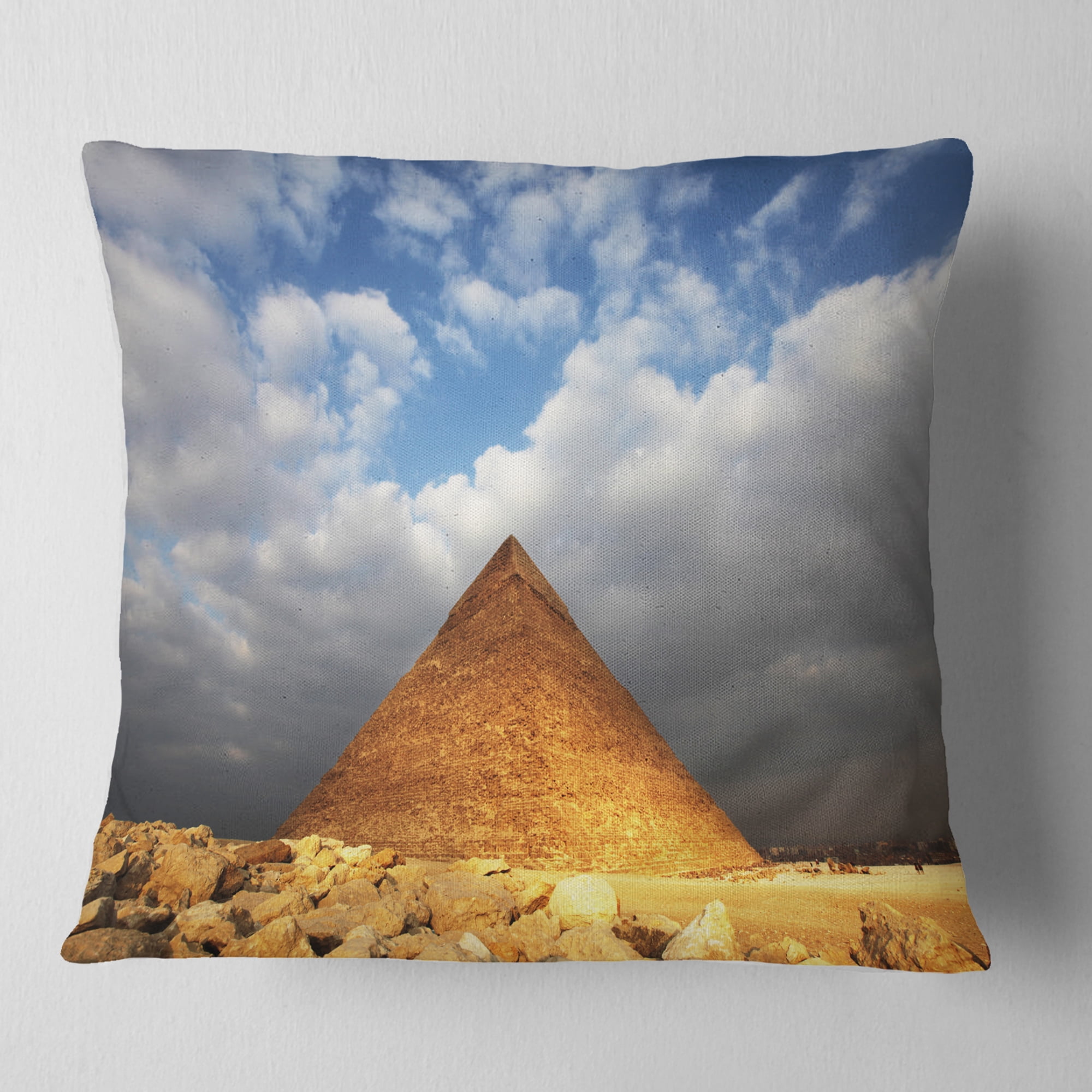 Designart Egyptian Pyramid under Bright Sky - African Landscape Printed Throw Pillow - 18x18