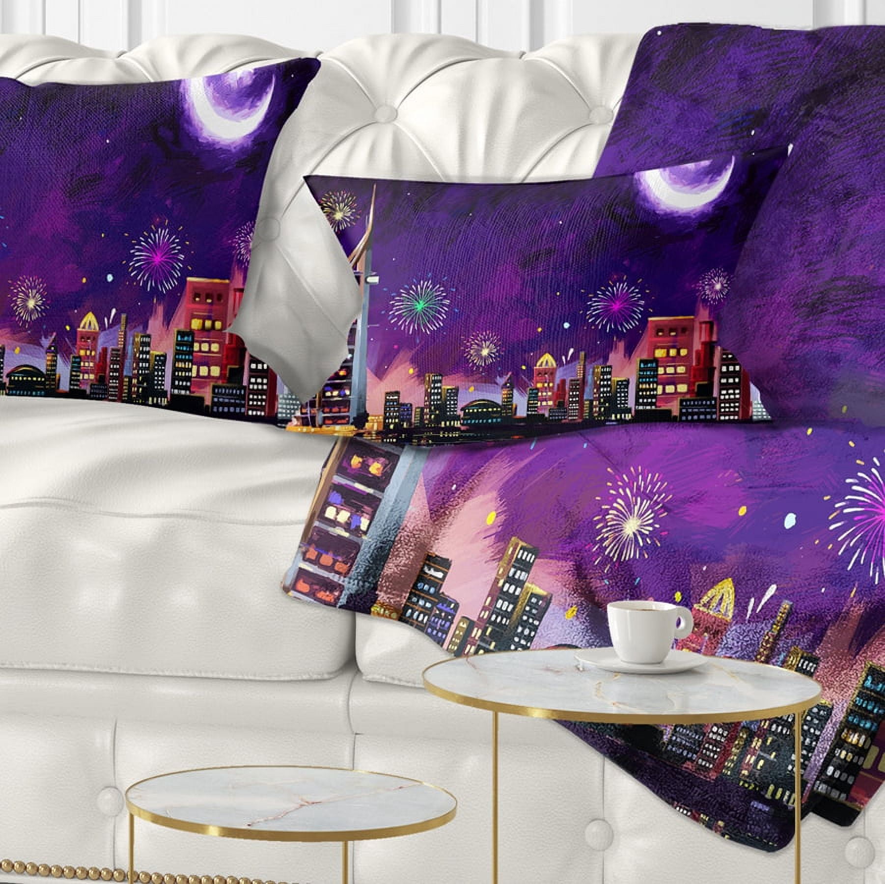 Designart Eid Celebration in Dubai - Cityscape Digital Throw Pillow - 12x20
