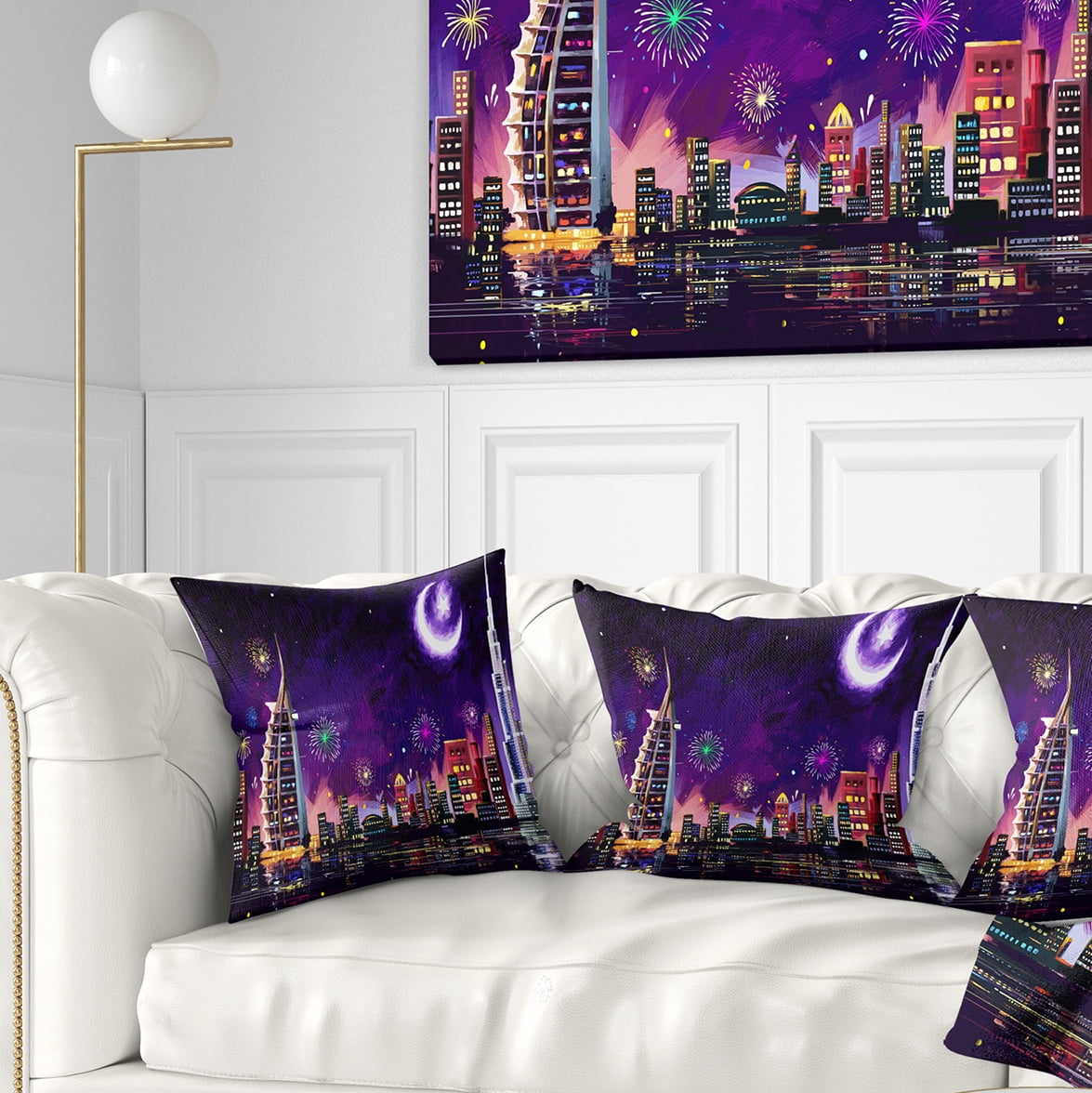 Designart Eid Celebration in Dubai - Cityscape Digital Throw Pillow - 18x18