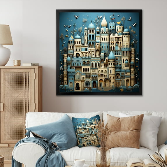Designart "Eid Festivities in the City I" Spiritual Framed Wall Art Decor - Global Blue Islam Hallway Framed Wall Art Decor