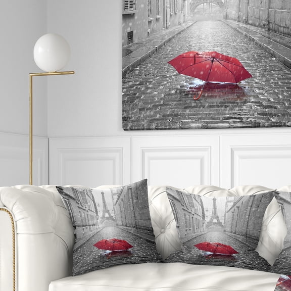 Designart Eiffel View from Paris Street - Cityscape Photo Throw Pillow - 18x18