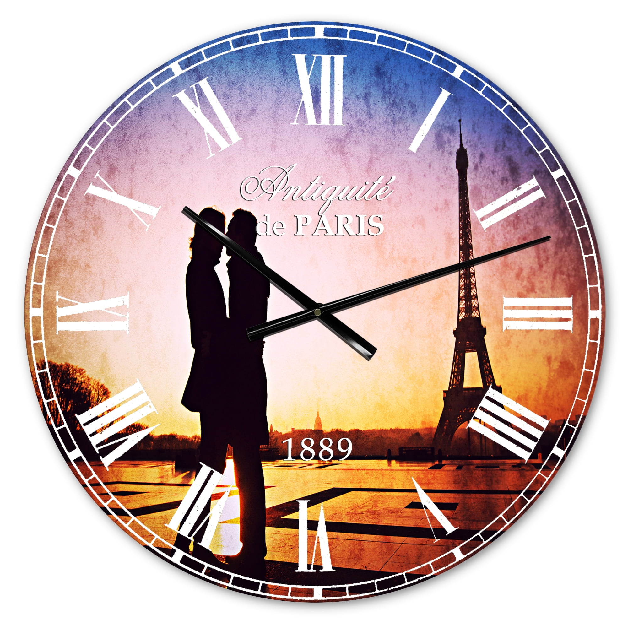 Designart 'Eiffel with Kissing Couple' French Country wall clock