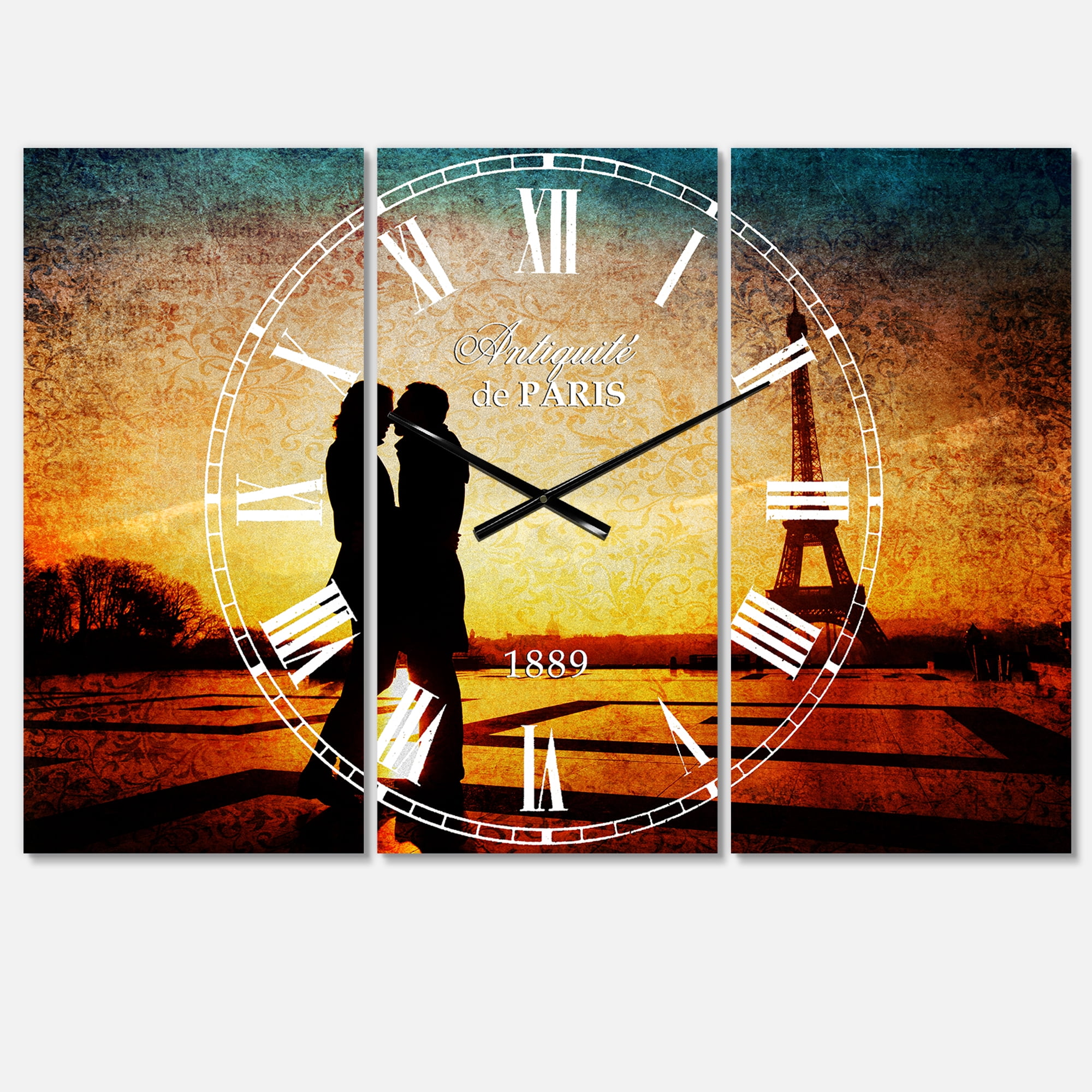 Designart 'Eiffel with Kissing Couple' Mediterranean Wall Clock