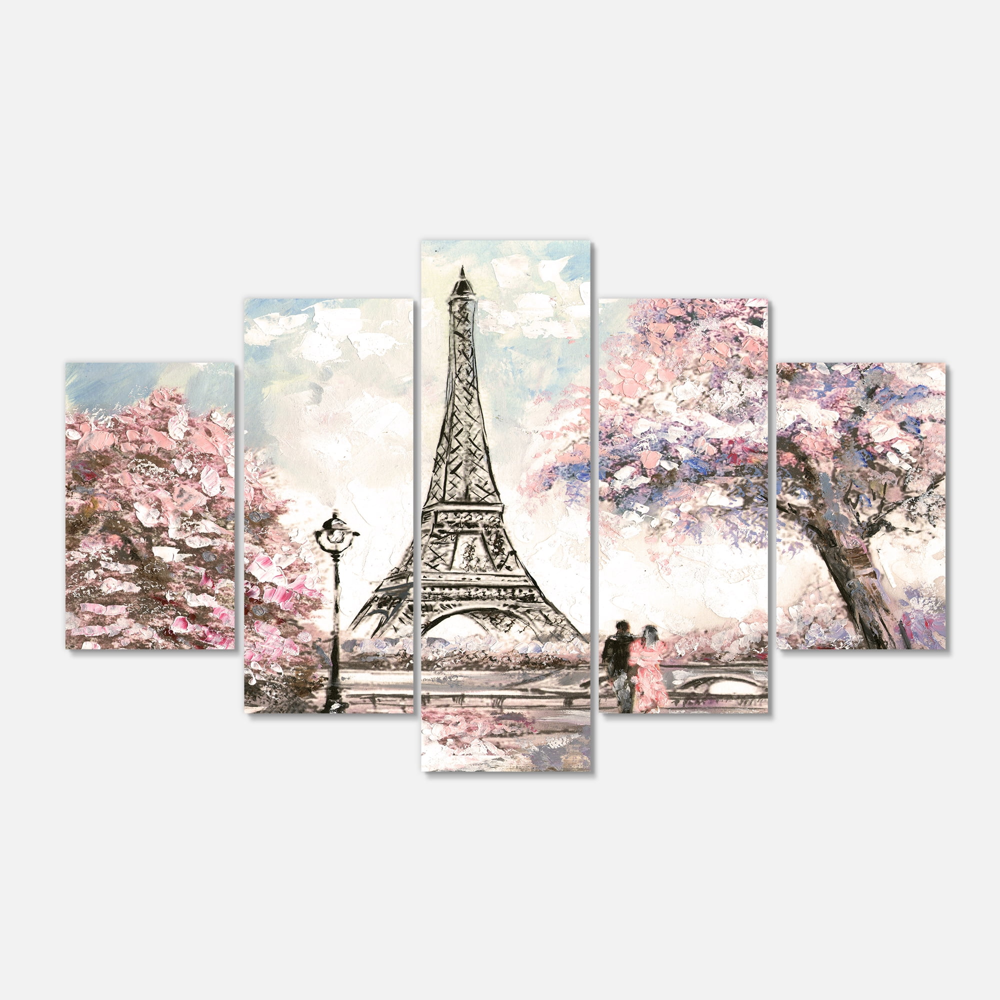Designart 'Eiffel with Pink Flowers ' Landscape Canvas Art Print