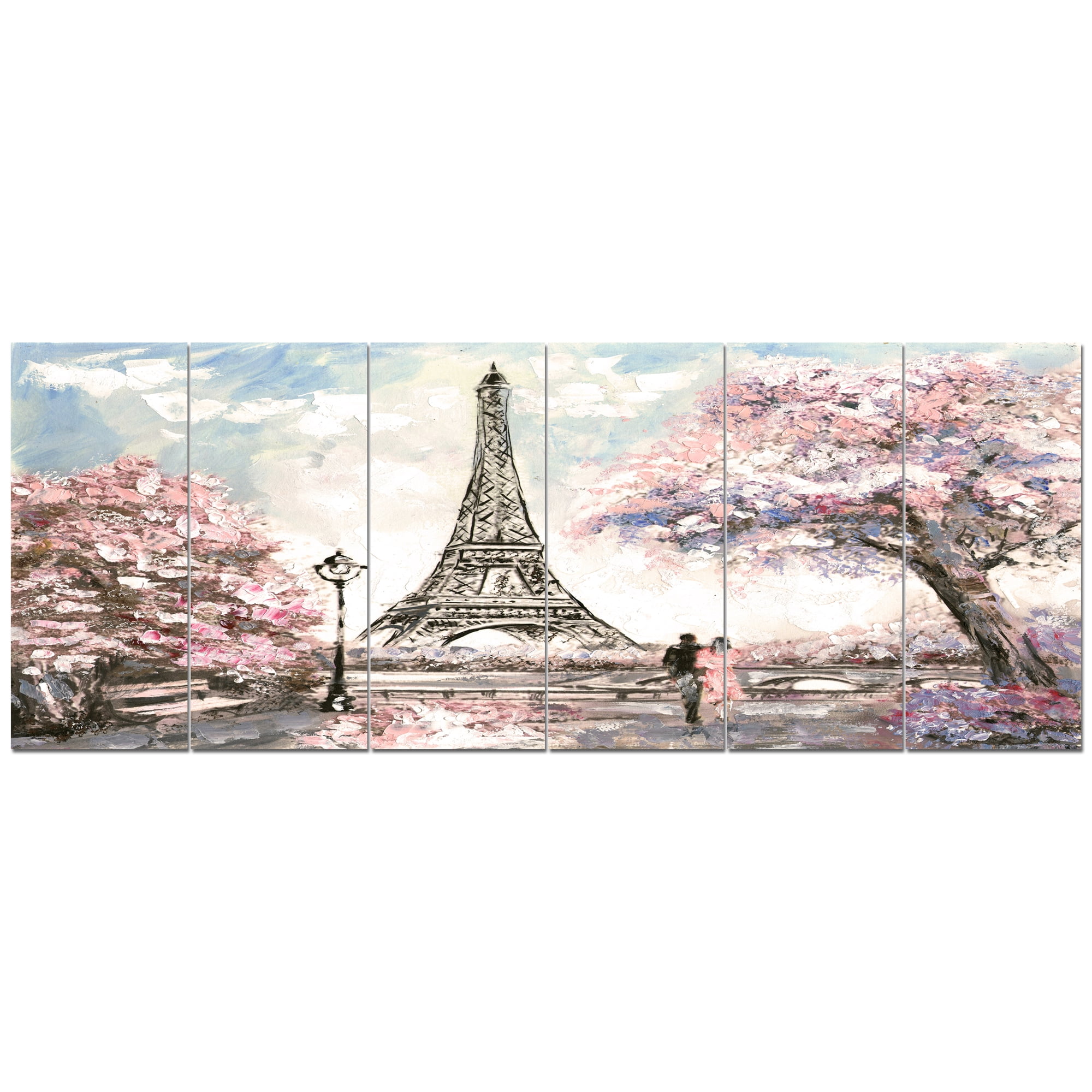 Designart 'Eiffel with Pink Flowers ' Landscape Canvas Art Print