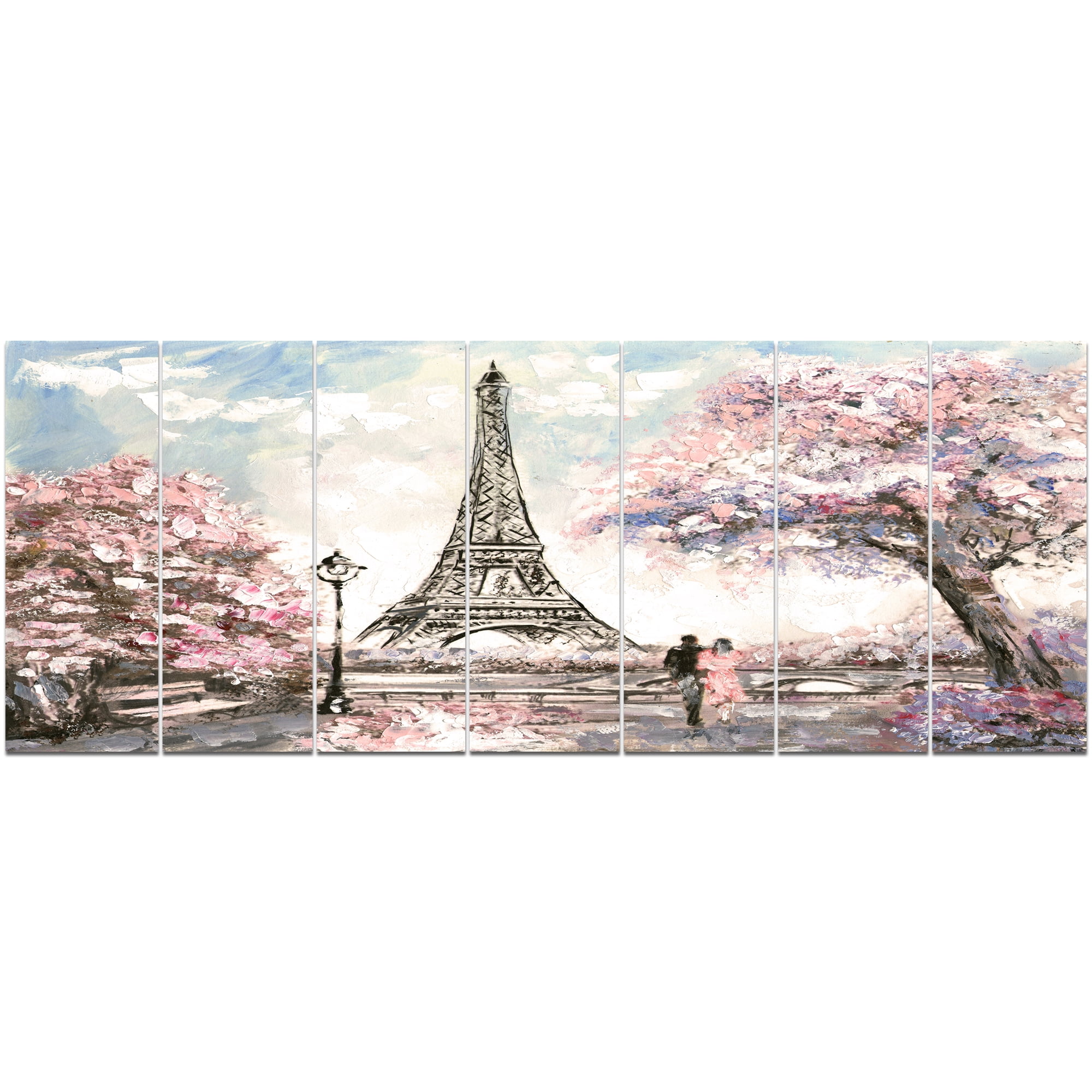 Designart 'Eiffel with Pink Flowers ' Landscape Canvas Art Print