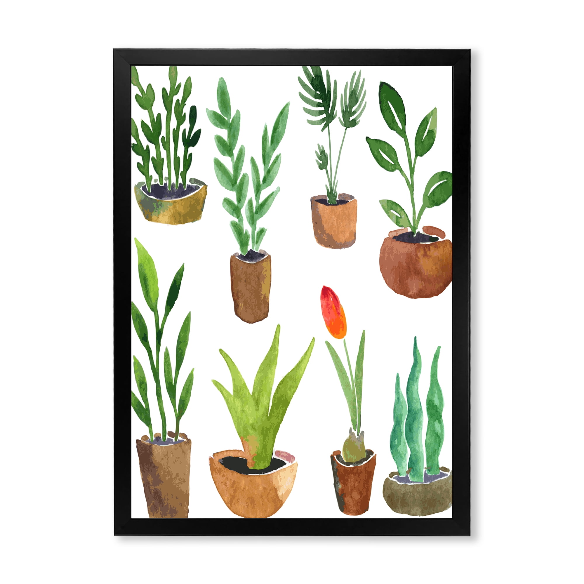 Designart 'Eight House Plants In Claypots' Traditional Framed Art Print