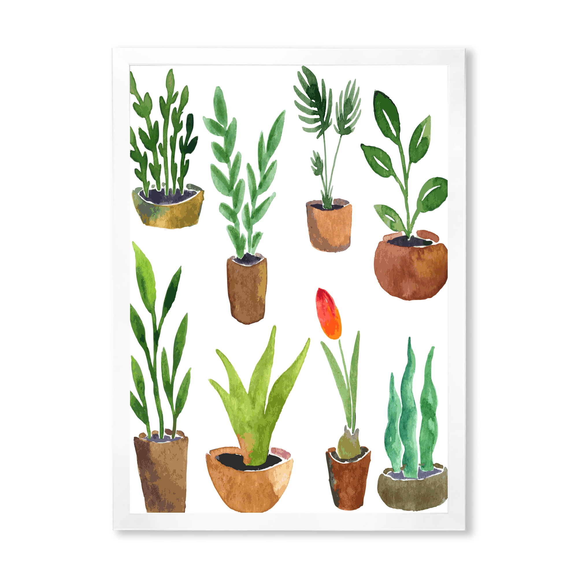Designart 'Eight House Plants In Claypots' Traditional Framed Art Print