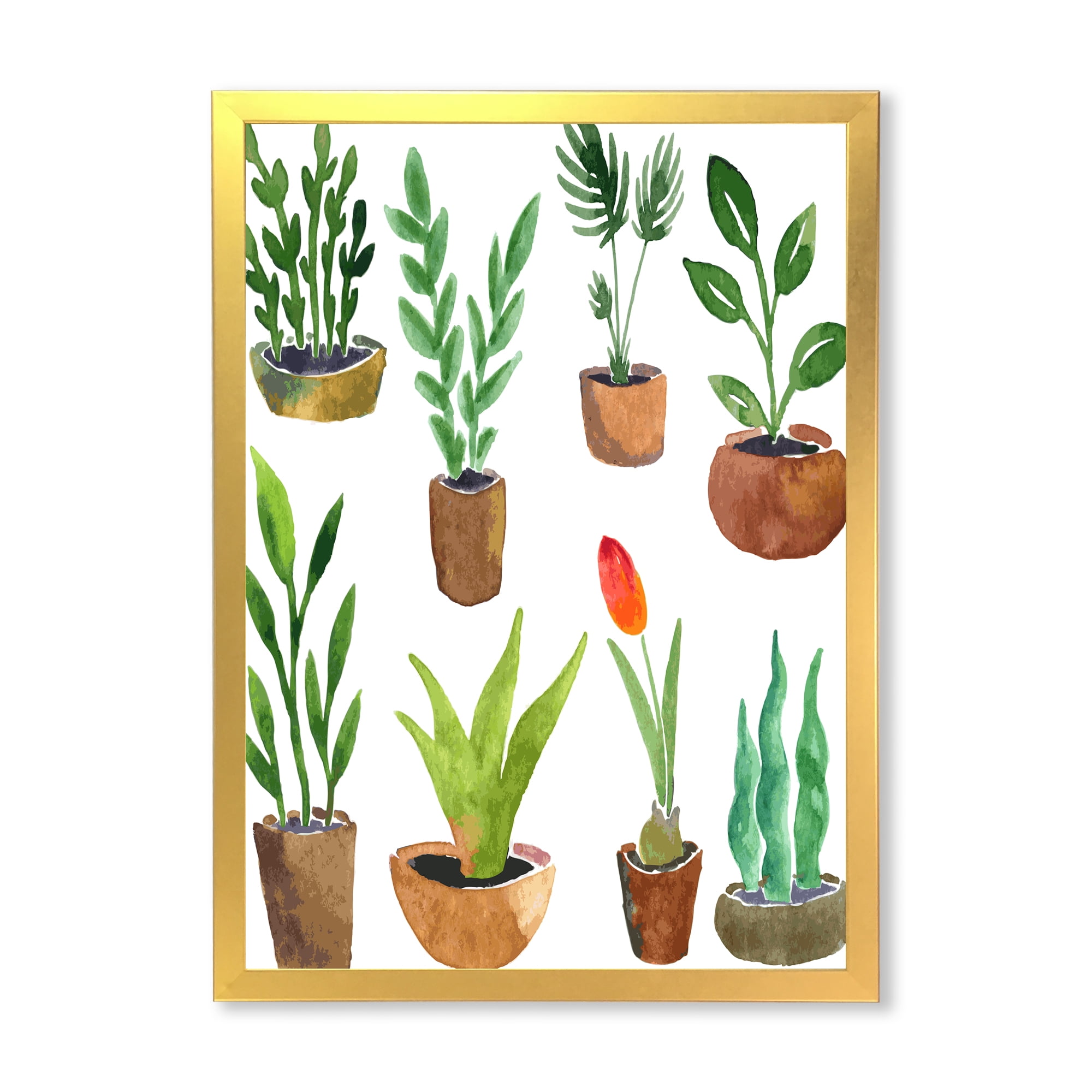 Designart 'Eight House Plants In Claypots' Traditional Framed Art Print