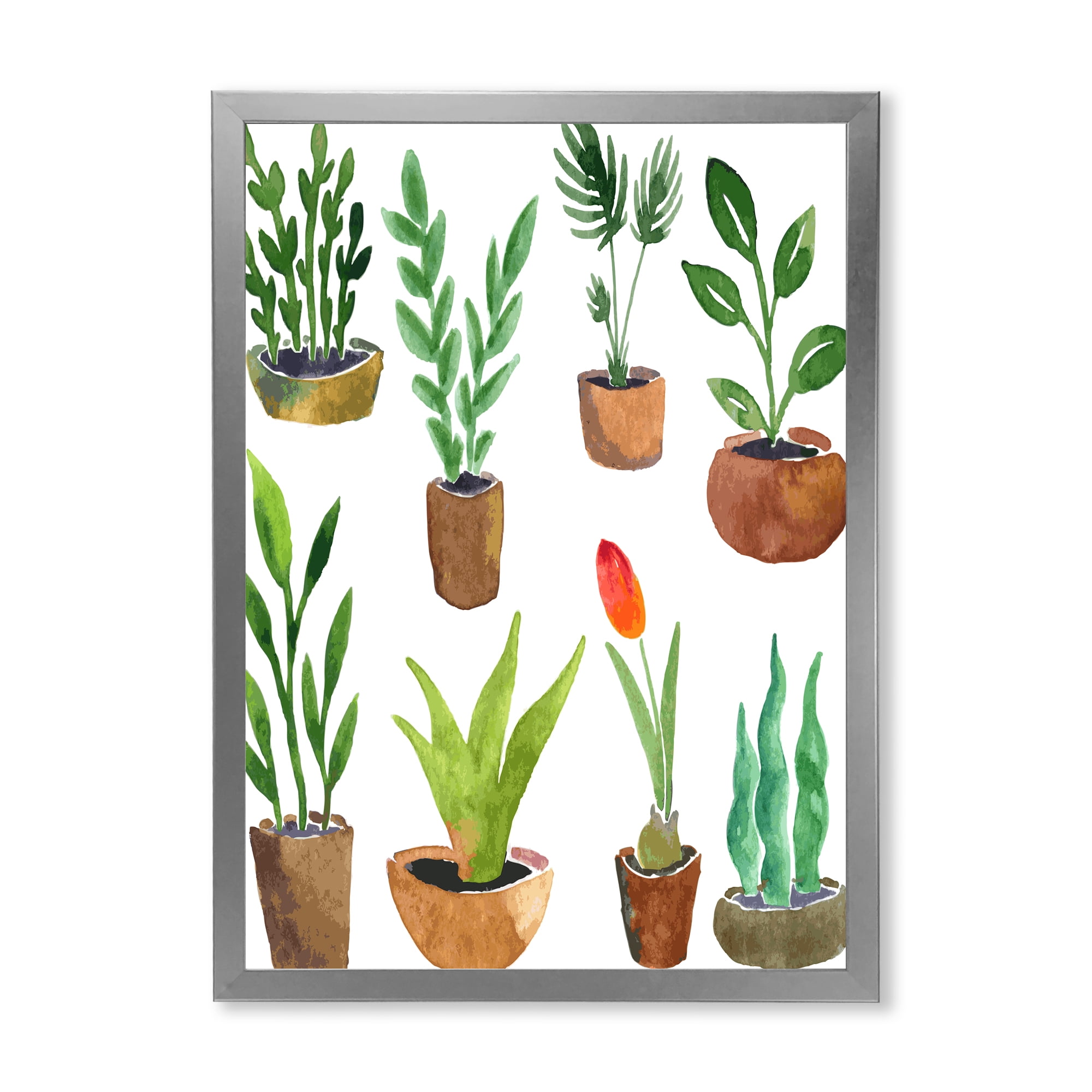 Designart 'Eight House Plants In Claypots' Traditional Framed Art Print