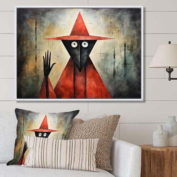 Designart "El Hombre Coral and Grey Mexico Art" Mexican Floater Framed Canvas Wall Art