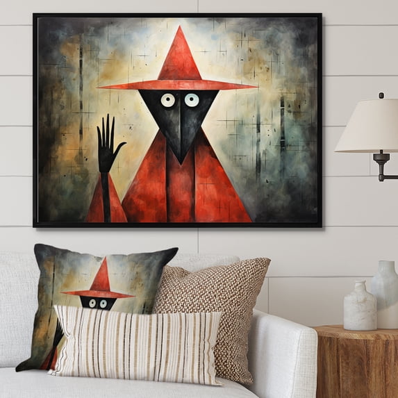 Designart "El Hombre Coral and Grey Mexico Art" Mexican Floater Framed Canvas Wall Art