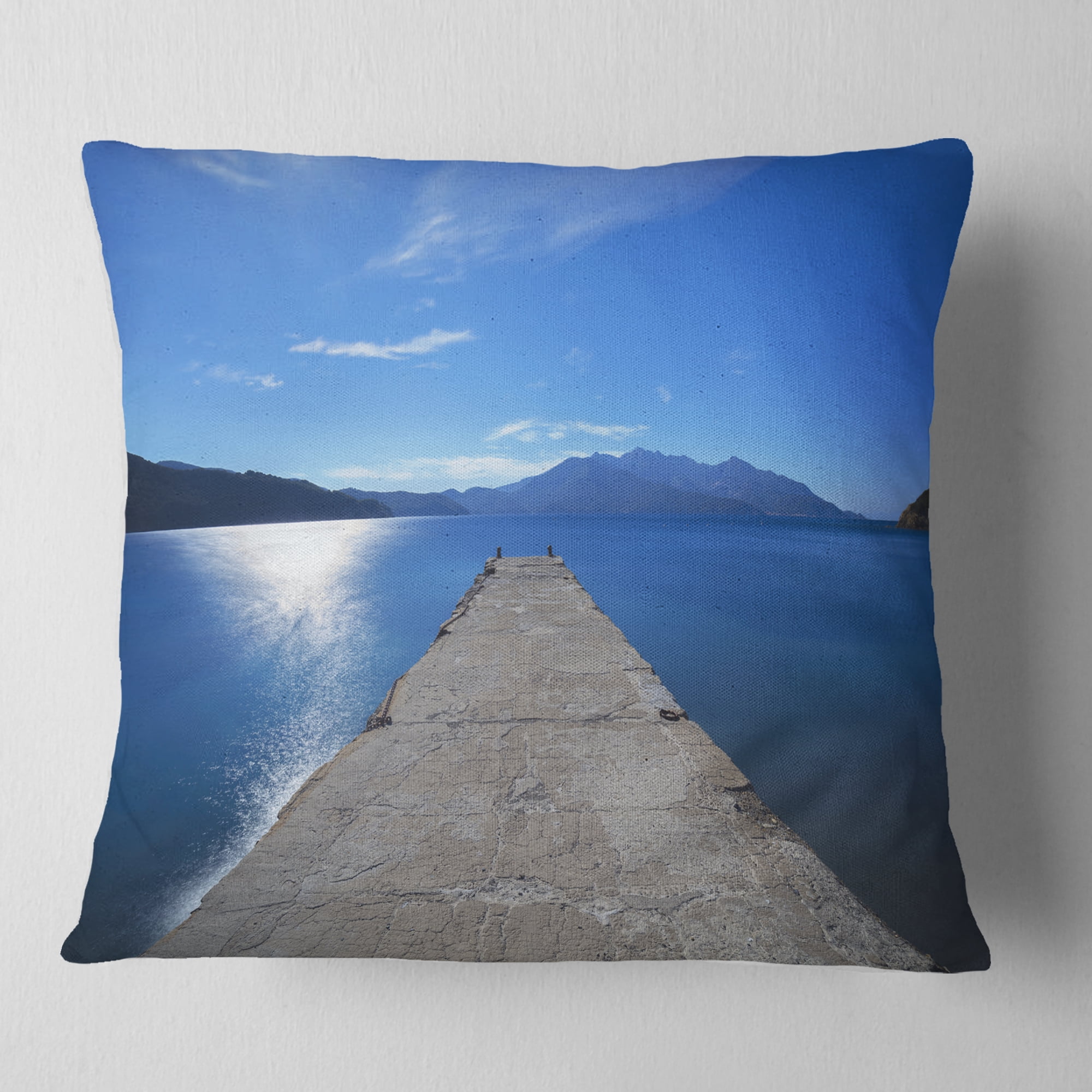 Designart Elba Island Pier and Capanne Mountain - Landscape Wall Throw Pillow - 18x18