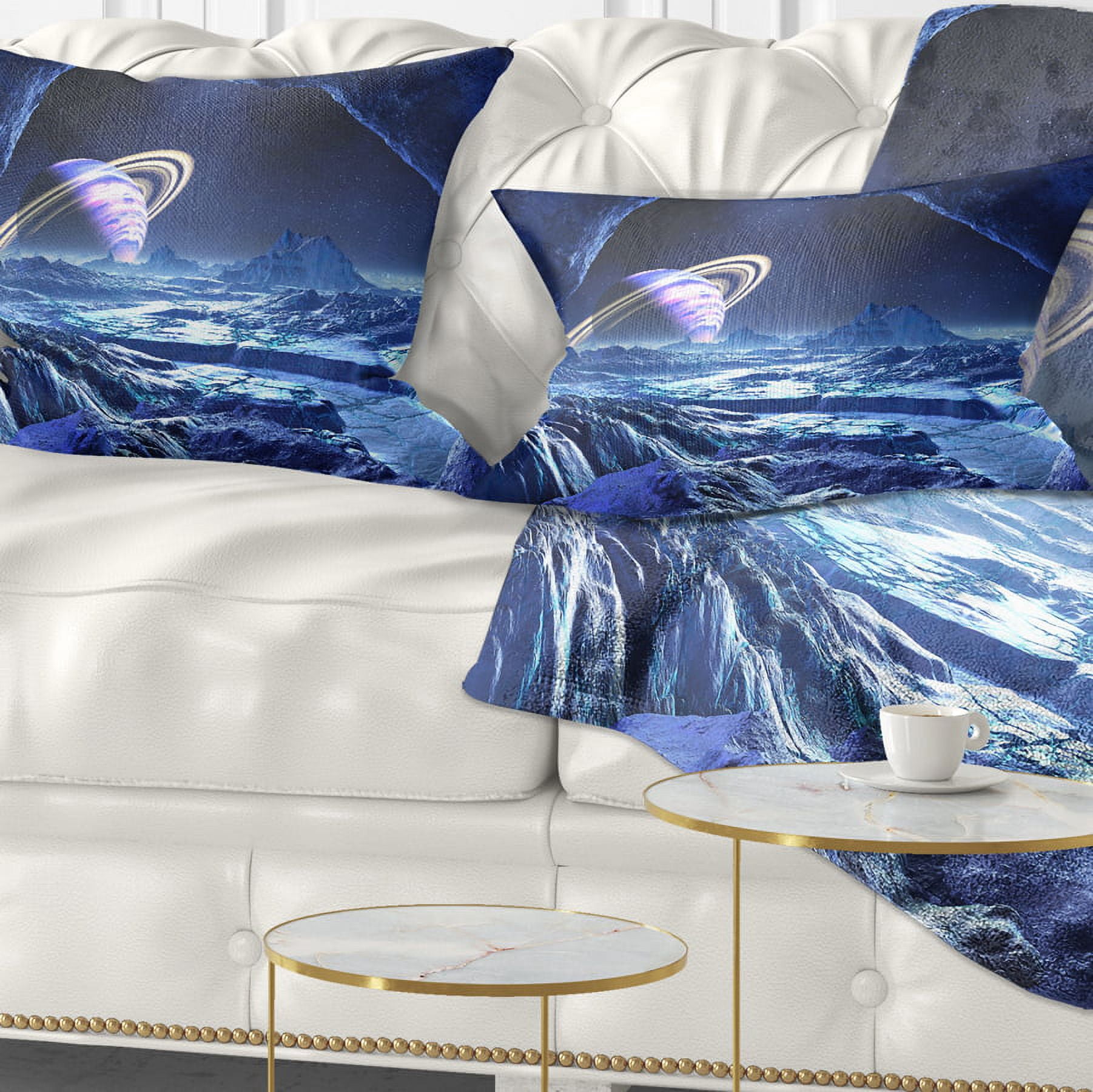 Designart Electric Blue Alien World - Landscape Printed Throw Pillow - 12x20
