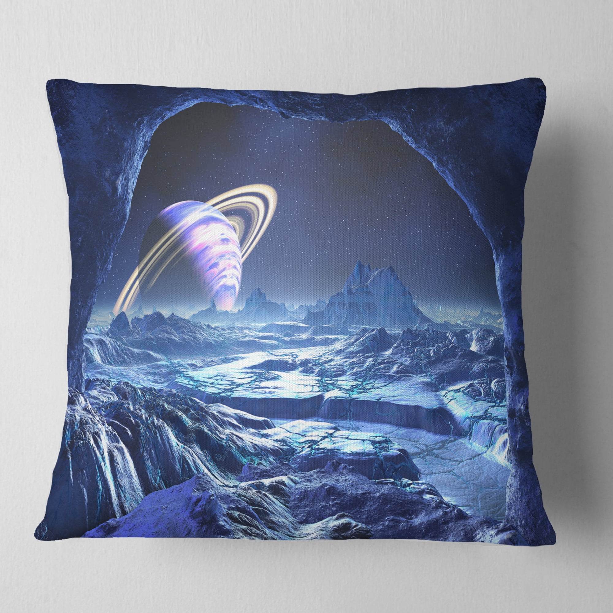 Designart Electric Blue Alien World - Landscape Printed Throw Pillow - 18x18