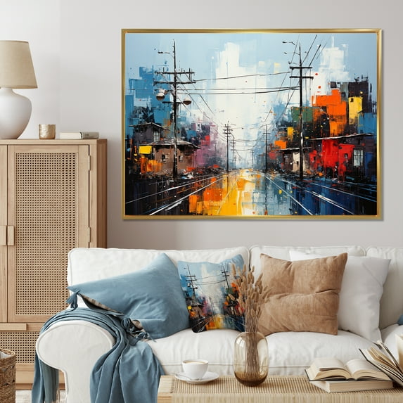 Designart "Electric Intersections Power Lines wall art I" Power Lines Floater Framed Wall Art Living Room