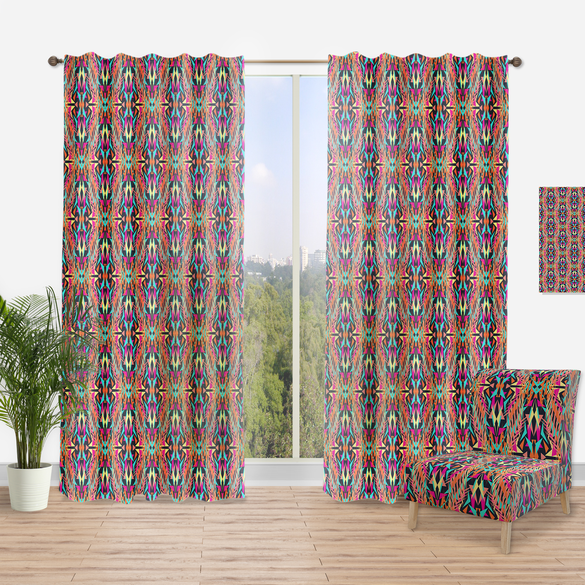 Designart 'Electro Boho Color Trend Pattern' Bohemian & Eclectic Curtain Panel