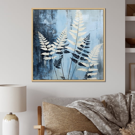 Designart "Elegance Amidst Blue Ferns" Ferns Floater Framed Canvas Wall Art