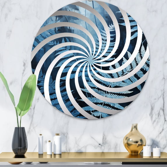 Designart "Elegance Amidst Blue Ferns IV" Ferns Vortex Round Wall Mirror - Floral Oval Printed Decorative Mirror - Multiple Color Options