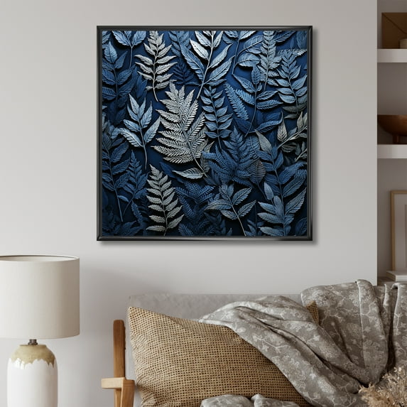 Designart "Elegance Amidst Blue Ferns V" Ferns Floater Framed Canvas Art Print