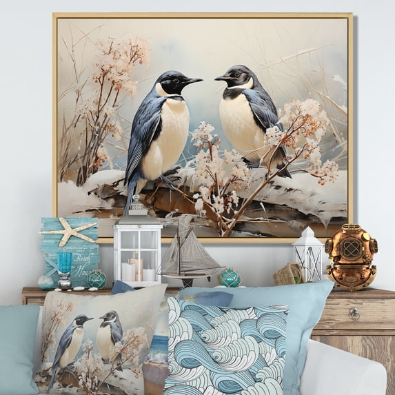 Designart "Elegance Amidst The Antarctic Penguins V" Penguin Floater Framed Canvas Prints