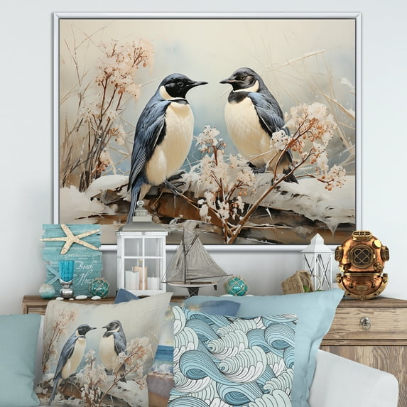 Designart "Elegance Amidst The Antarctic Penguins V" Penguin Floater Framed Canvas Prints