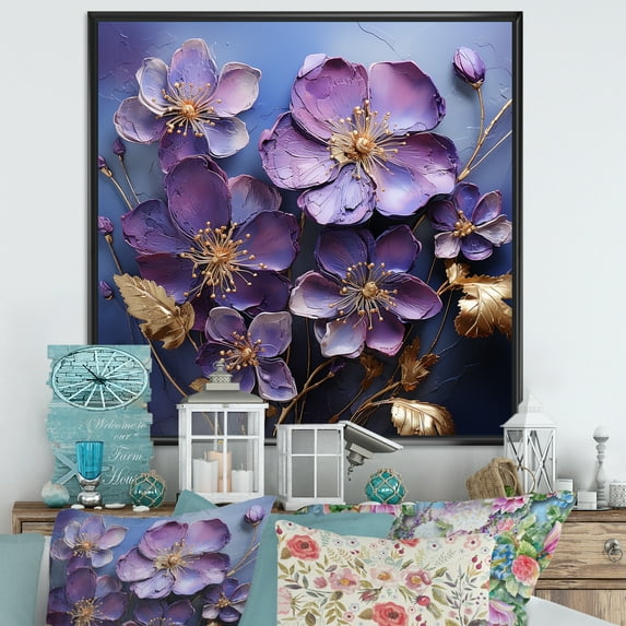 Designart "Elegance Fit For Royalty I" Violets Floater Framed Wall Decor