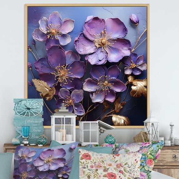 Designart "Elegance Fit For Royalty I" Violets Floater Framed Wall Decor