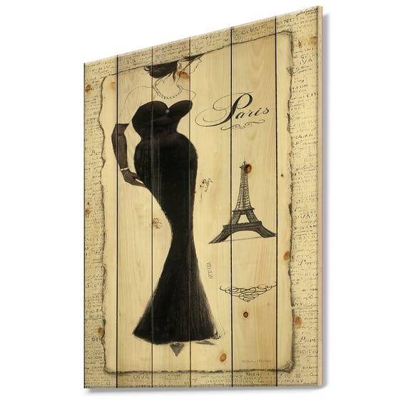 Designart 'Elegance Glam Paris Diva I' Fashion Print on Natural Pine Wood