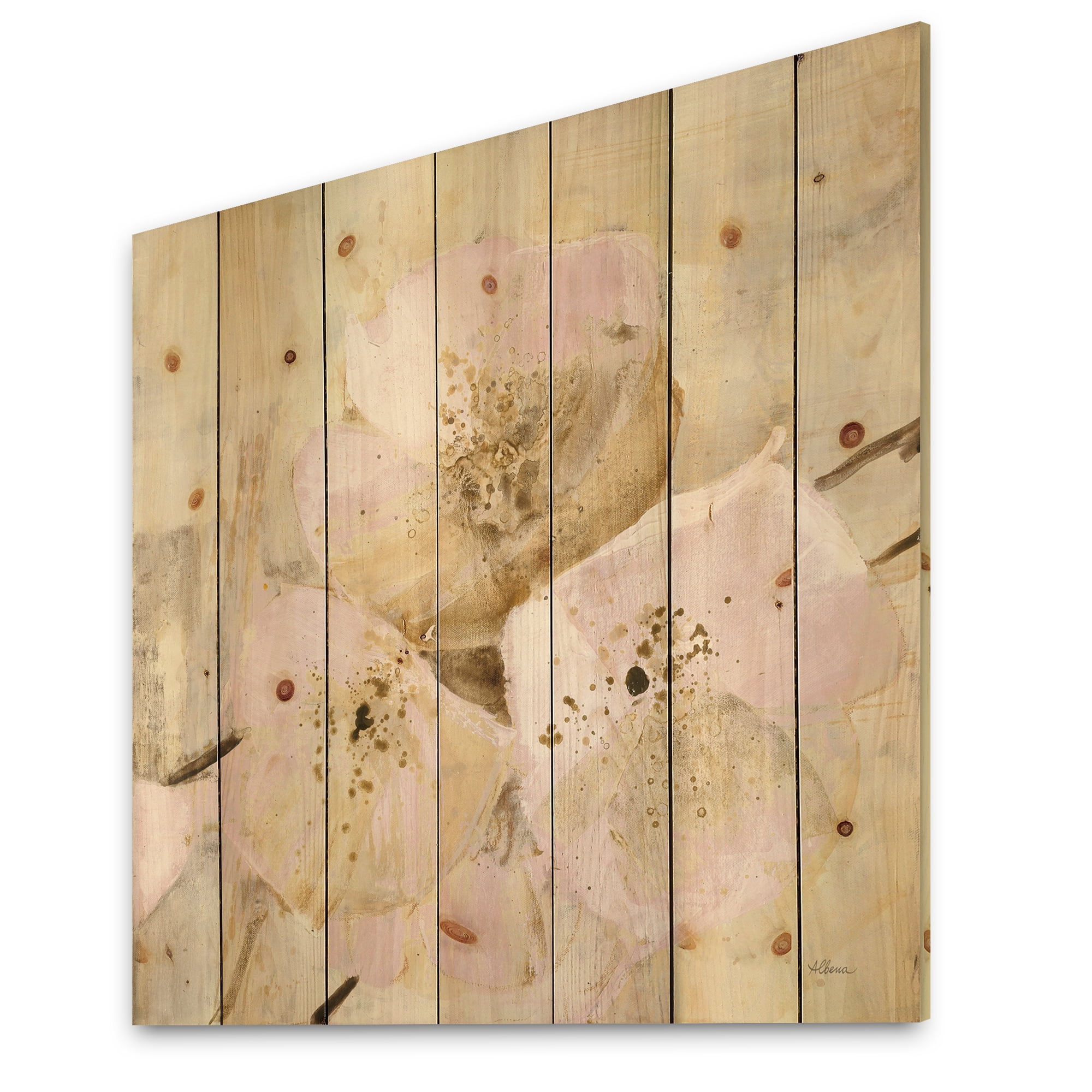 Designart 'Elegance III Pink' Shabby Chic Print on Natural Pine Wood