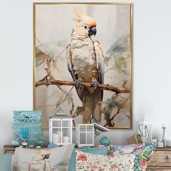 Designart "Elegance In Beige Parrot Feathers" Parrot Floater Framed Canvas Prints