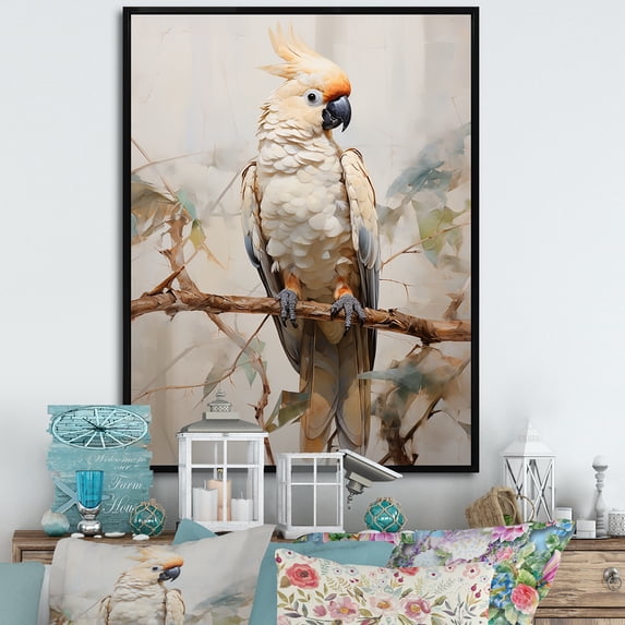 Designart "Elegance In Beige Parrot Feathers" Parrot Floater Framed Canvas Prints