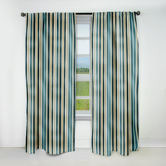 Designart "Elegance In Classic Beige And Green Stripes I" Striped Blackout Curtain Panels