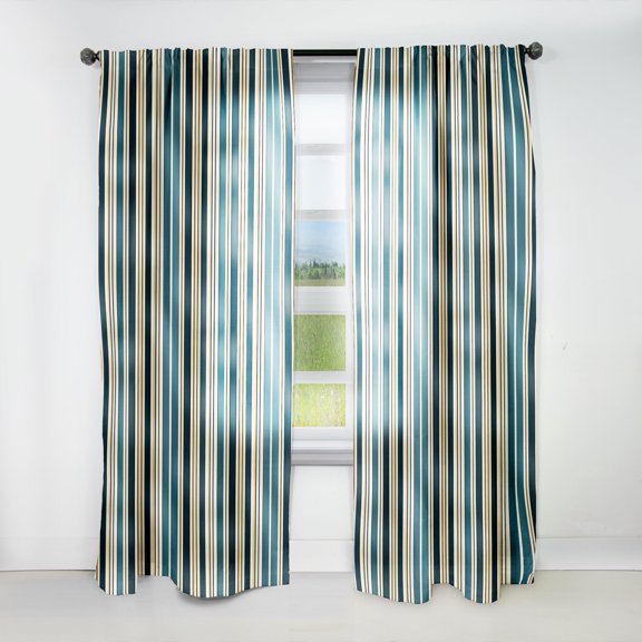 Designart "Elegance In Classic Beige And Green Stripes I" Striped Curtain Single Panel