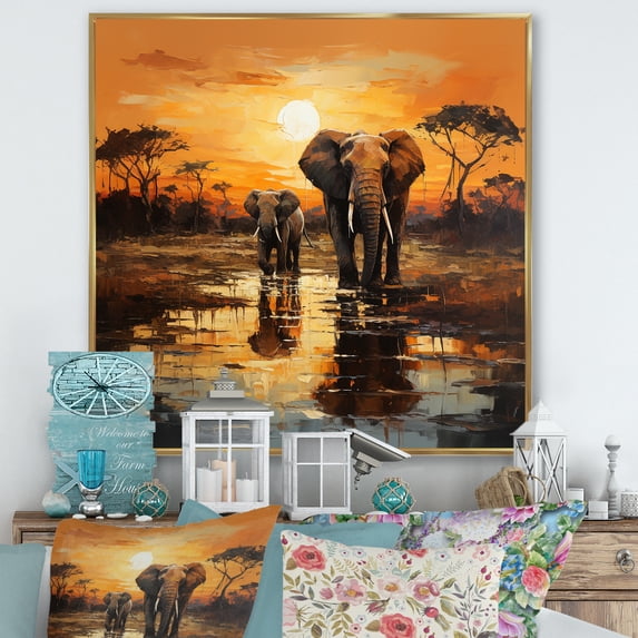 Designart "Elegance In Elephant Motion I" Animals Elephant Floater Framed Wall Art Prints
