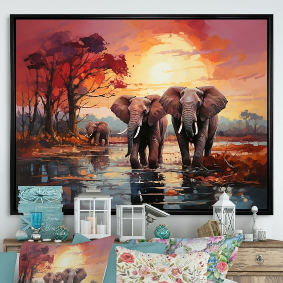 Designart "Elegance In Elephant Motion III" Animals Elephant Floater Framed Canvas Prints